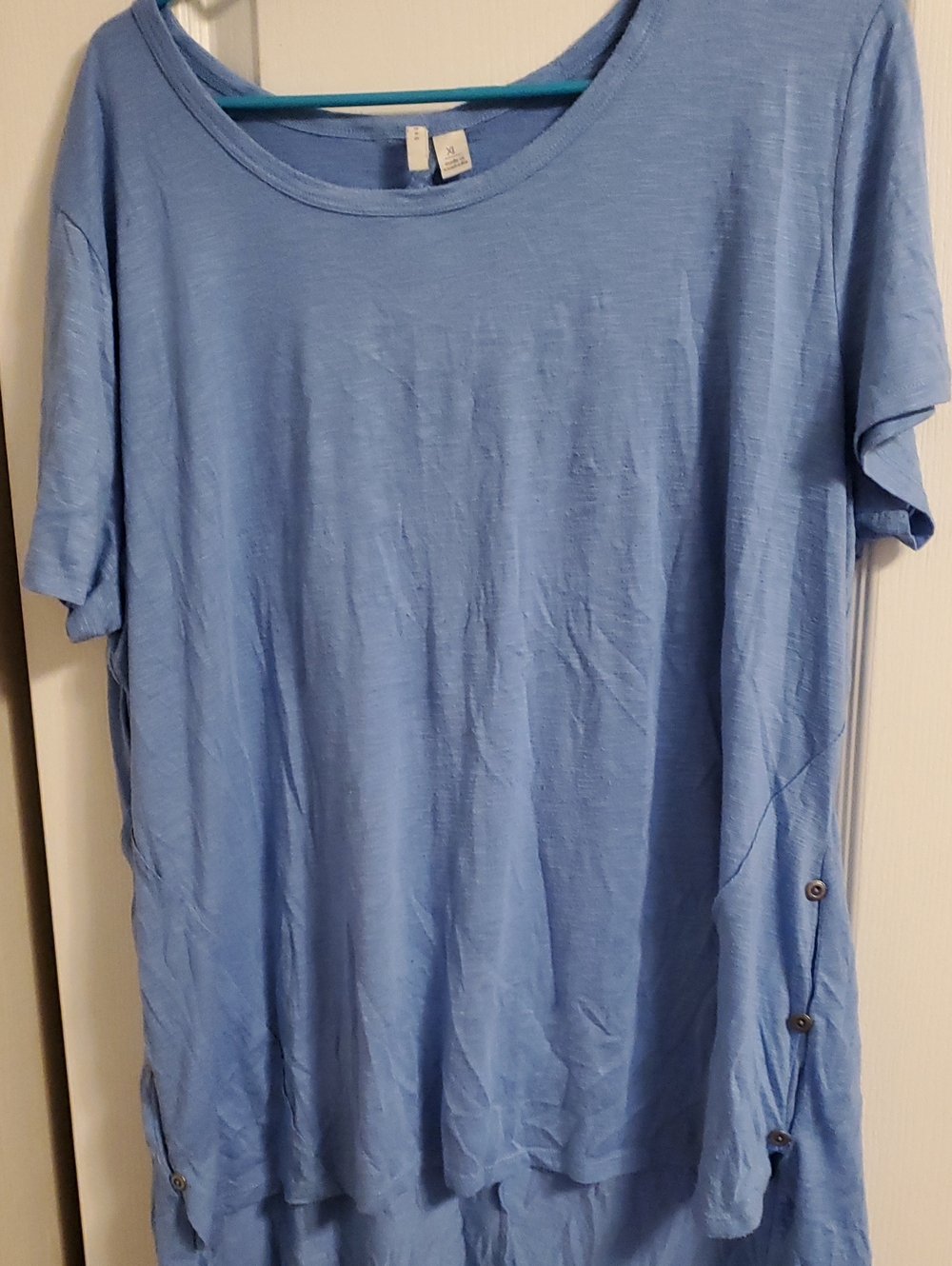 Women's Light Blue Short Sleeve Tee with Side Button Detail